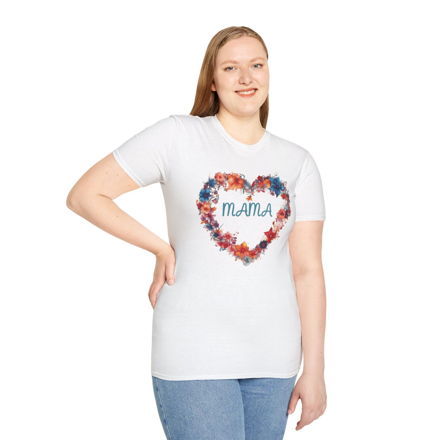 Mama Flower Heart - Unisex Softstyle T-Shirt Graphic