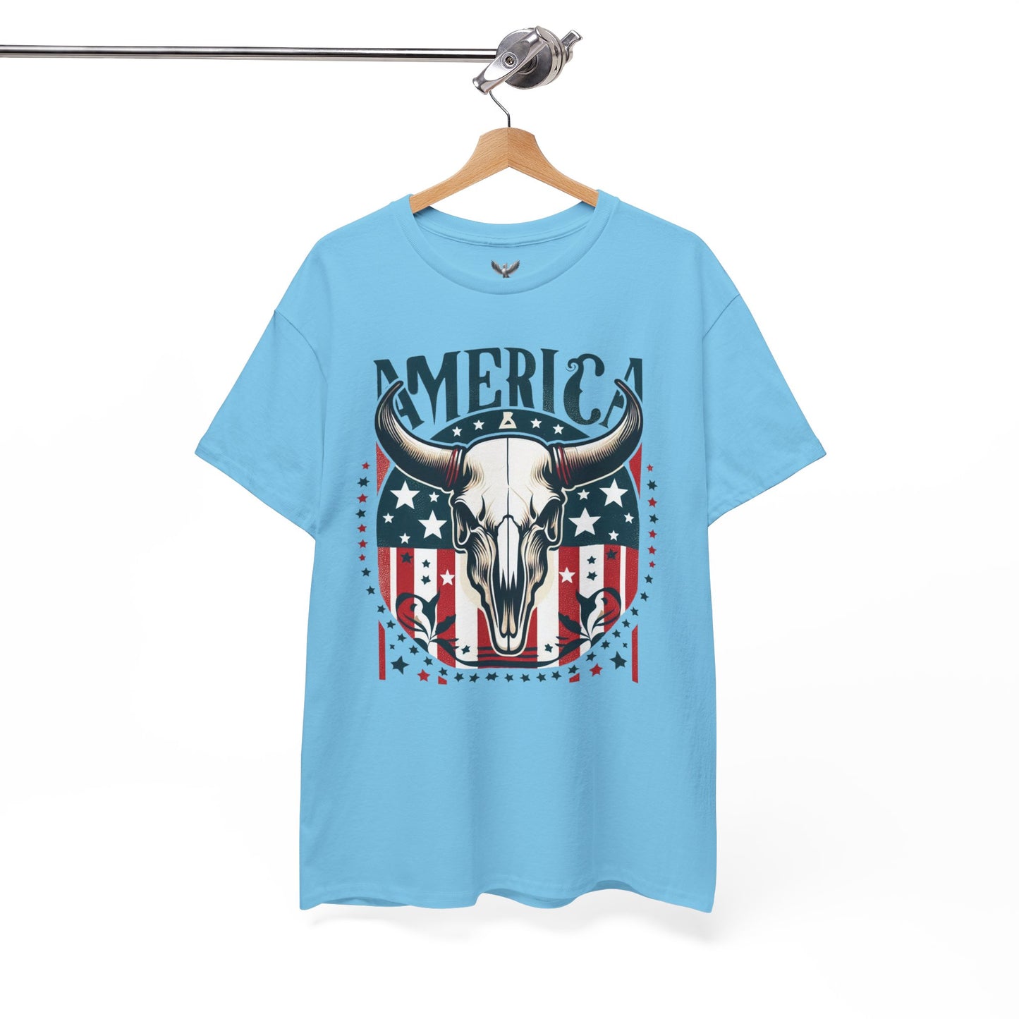 America Cow Skull Graphic Unisex Heavy Cotton Tee - Direct to Garment