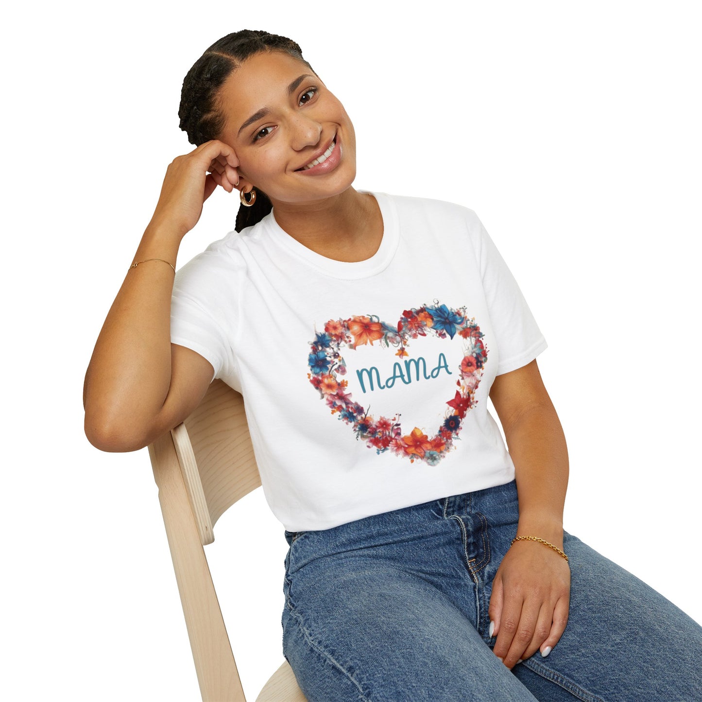 Mama Flower Heart - Unisex Softstyle T-Shirt Graphic
