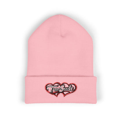 True Souls Double Heart Embroidered Cuffed Beanie