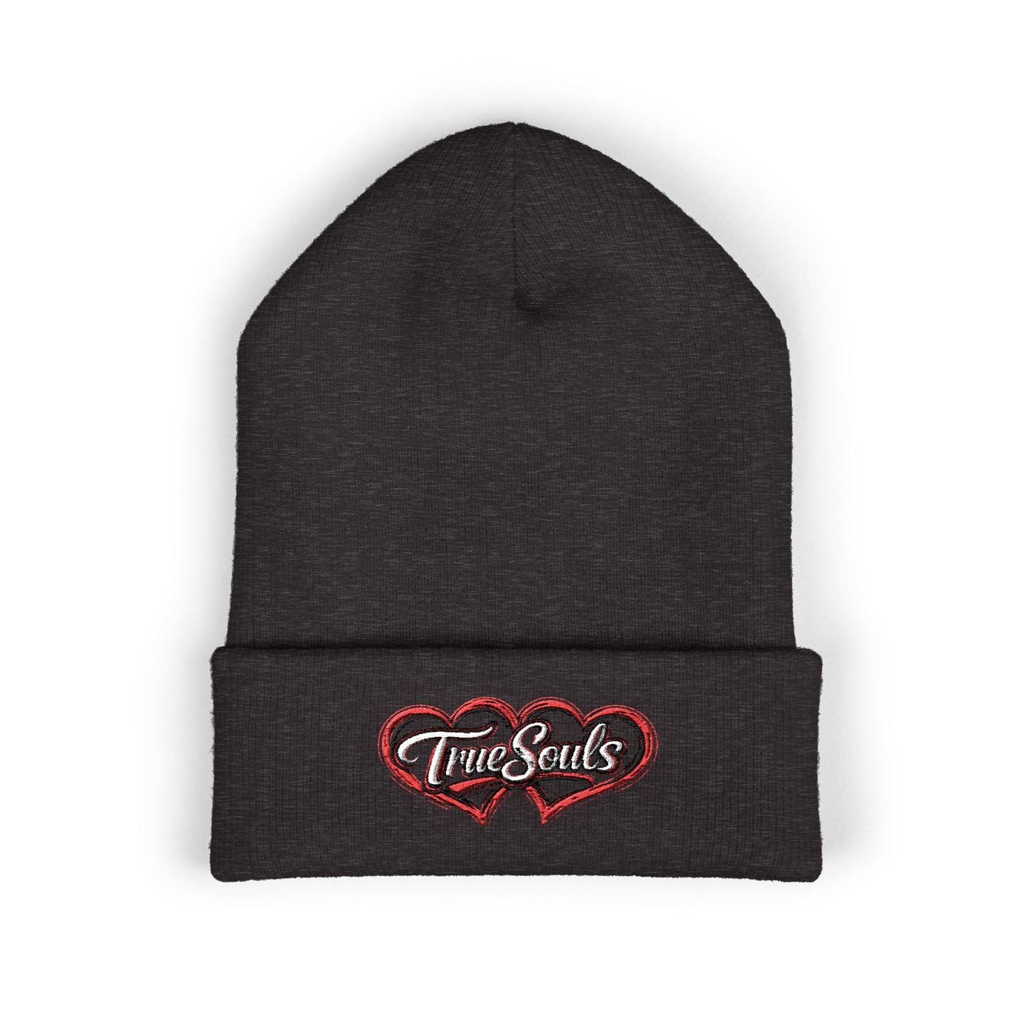 True Souls Double Heart Embroidered Cuffed Beanie