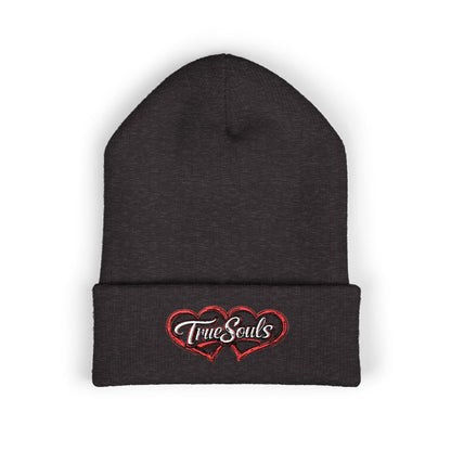 True Souls Double Heart Embroidered Cuffed Beanie