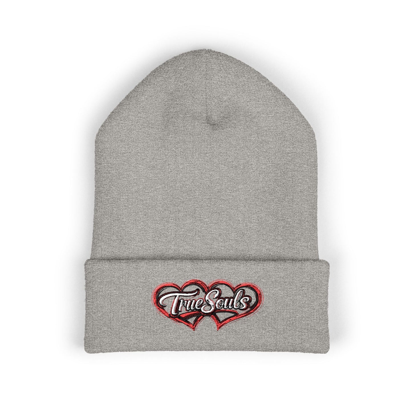 True Souls Double Heart Embroidered Cuffed Beanie