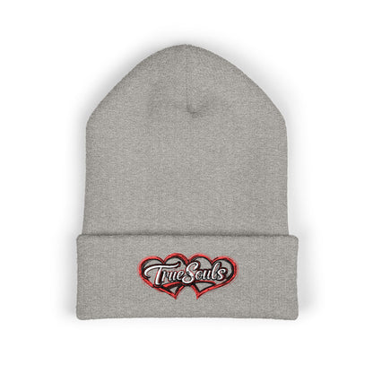 True Souls Double Heart Embroidered Cuffed Beanie