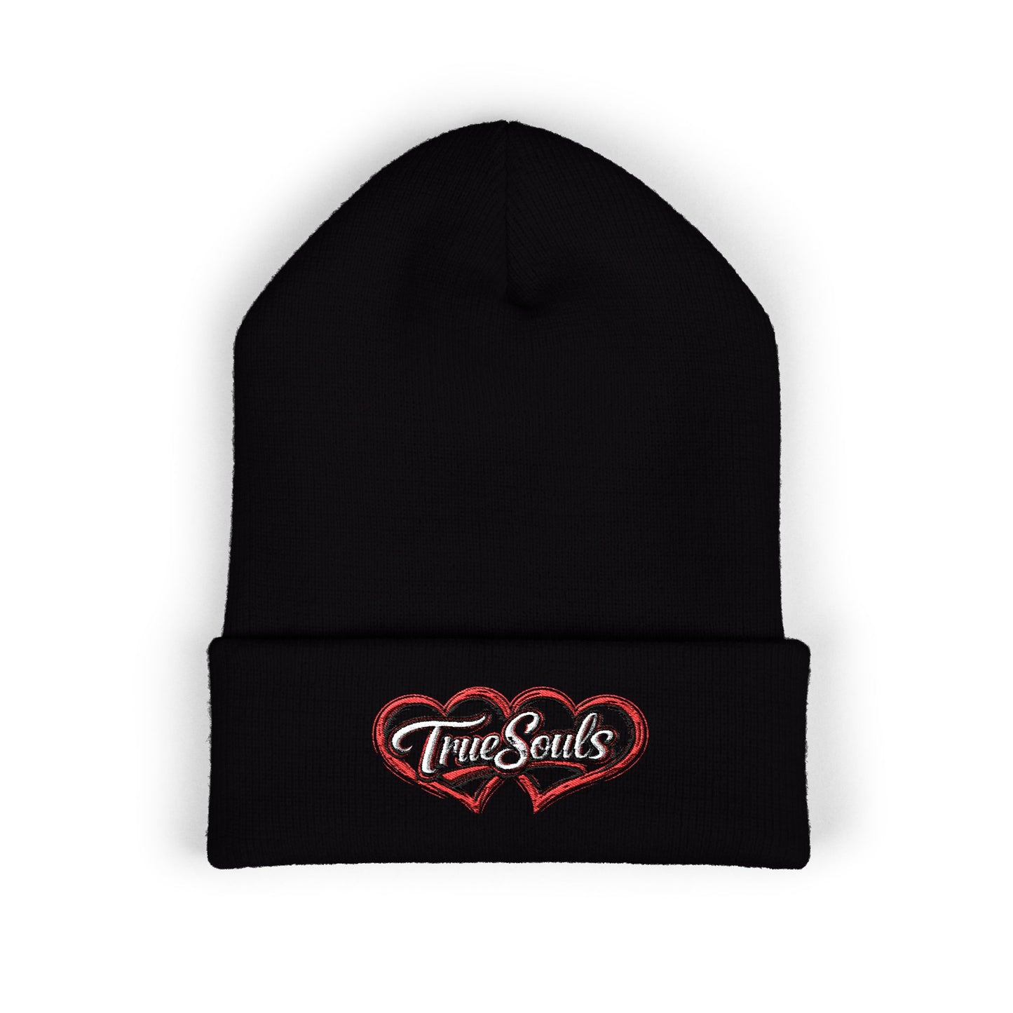True Souls Double Heart Embroidered Cuffed Beanie
