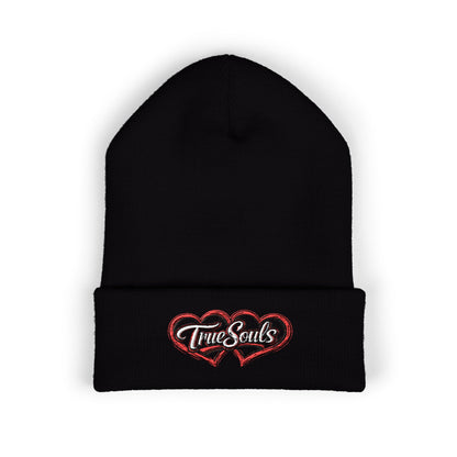 True Souls Double Heart Embroidered Cuffed Beanie