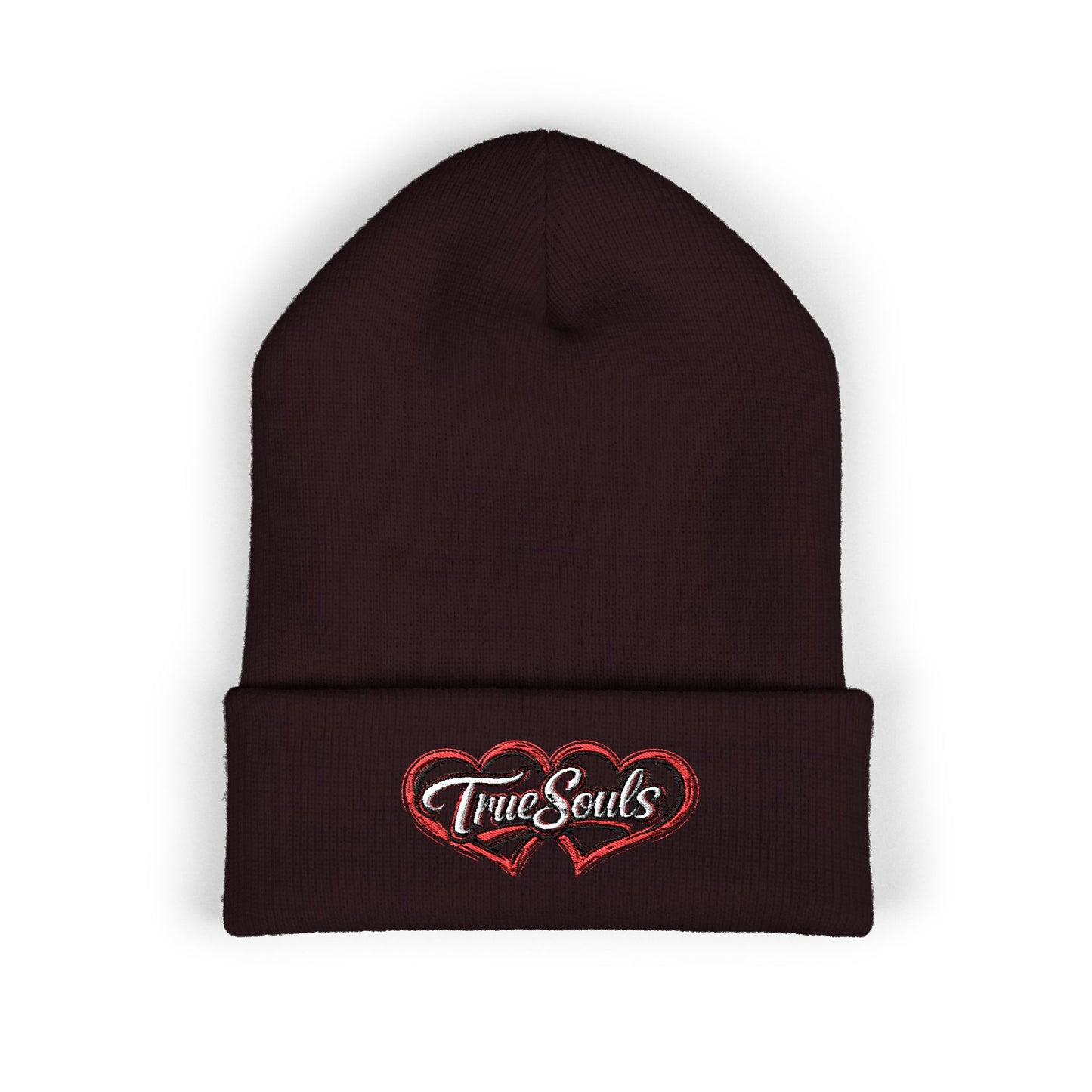 True Souls Double Heart Embroidered Cuffed Beanie