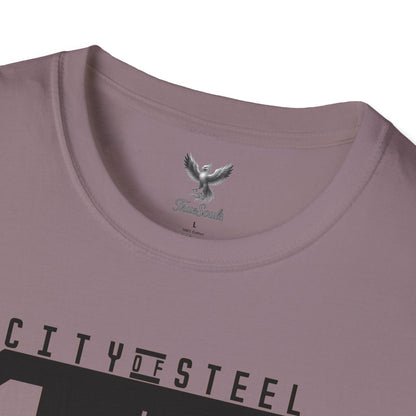 City of Steel Black Out - Graphic Unisex Softstyle T-Shirt - Casual Comfort Wear