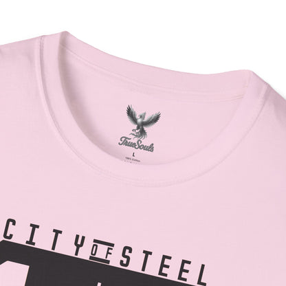 City of Steel Black Out - Graphic Unisex Softstyle T-Shirt - Casual Comfort Wear