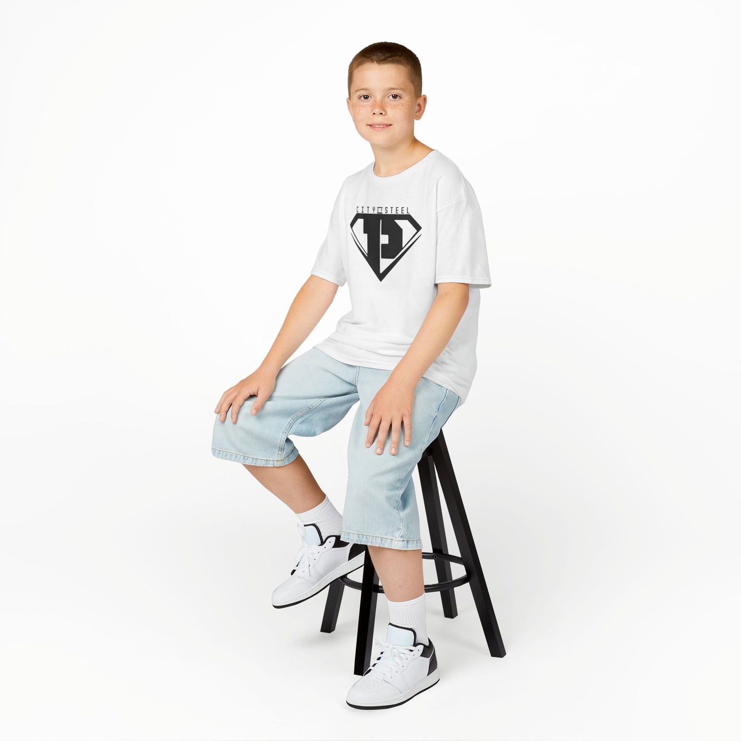 Kids Unisex City of Steel Black Out Heavy Cotton Tee