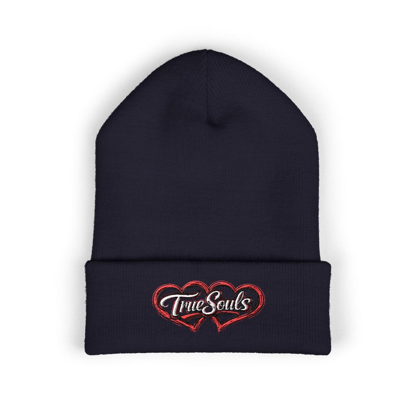 True Souls Double Heart Embroidered Cuffed Beanie