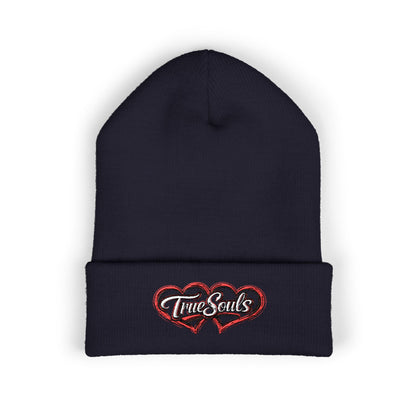True Souls Double Heart Embroidered Cuffed Beanie