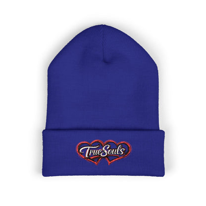 True Souls Double Heart Embroidered Cuffed Beanie