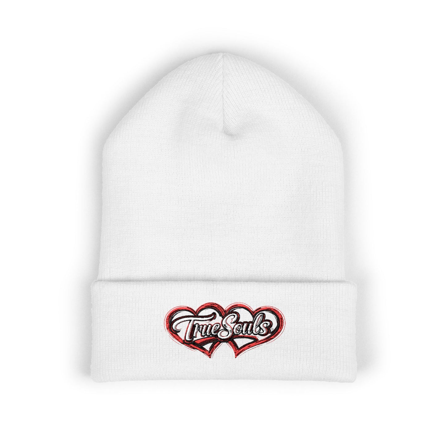 True Souls Double Heart Embroidered Cuffed Beanie