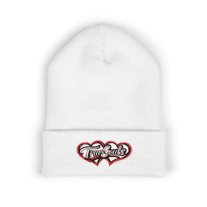 True Souls Double Heart Embroidered Cuffed Beanie